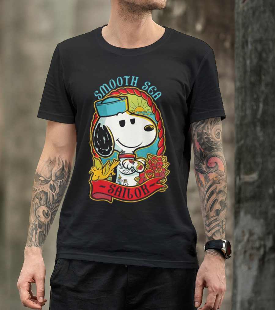 Smooth Sea Sailor Snoopy Woodstock Tattoo Motif T-Shirt