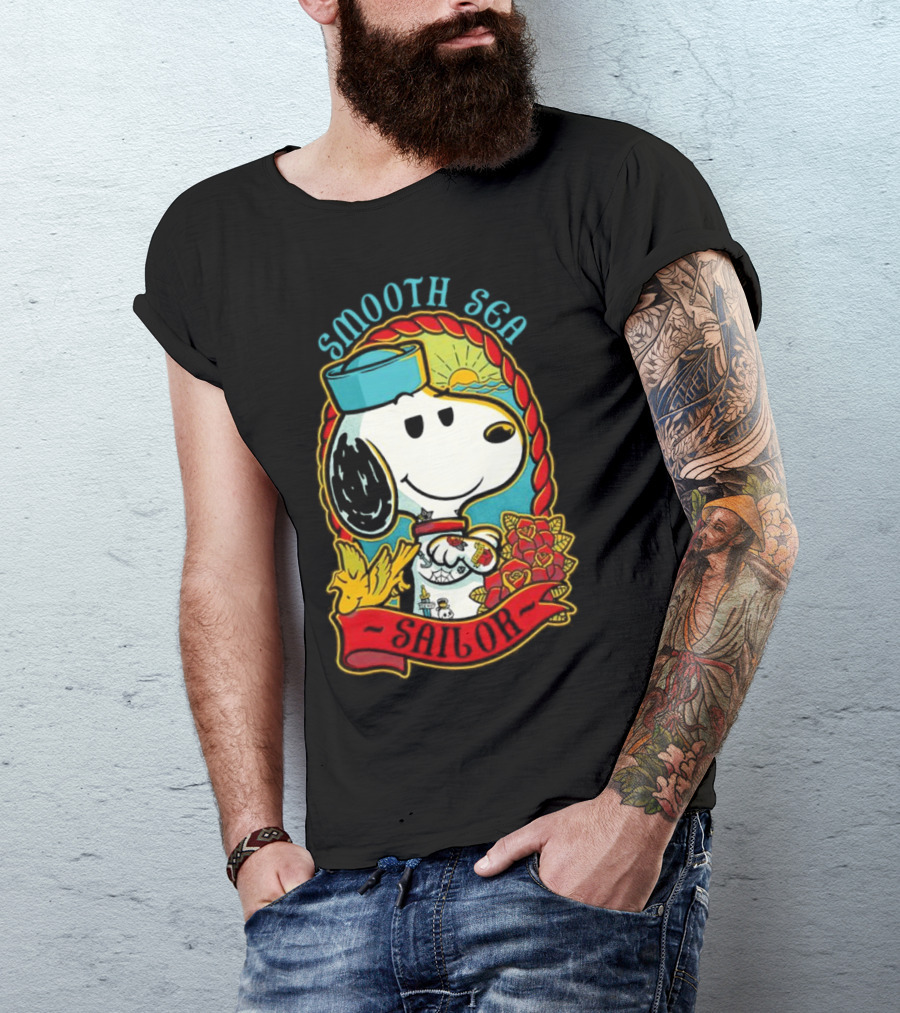 Smooth Sea Sailor Snoopy Woodstock Tattoo Motif T-Shirt
