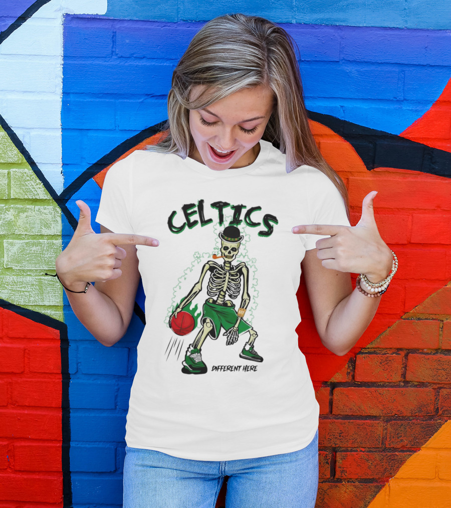 Celtics Skeleton Dribbling Basketball Different Here T-Shirt