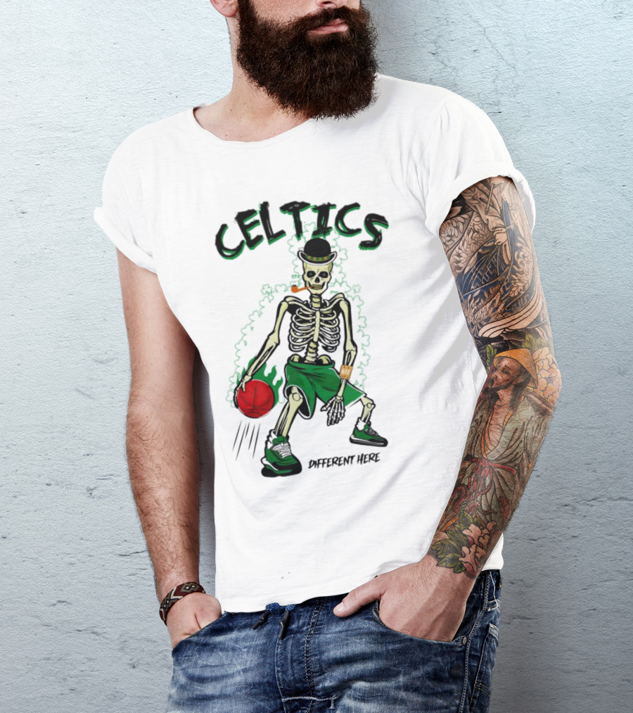 Celtics Skeleton Dribbling Basketball Different Here T-Shirt