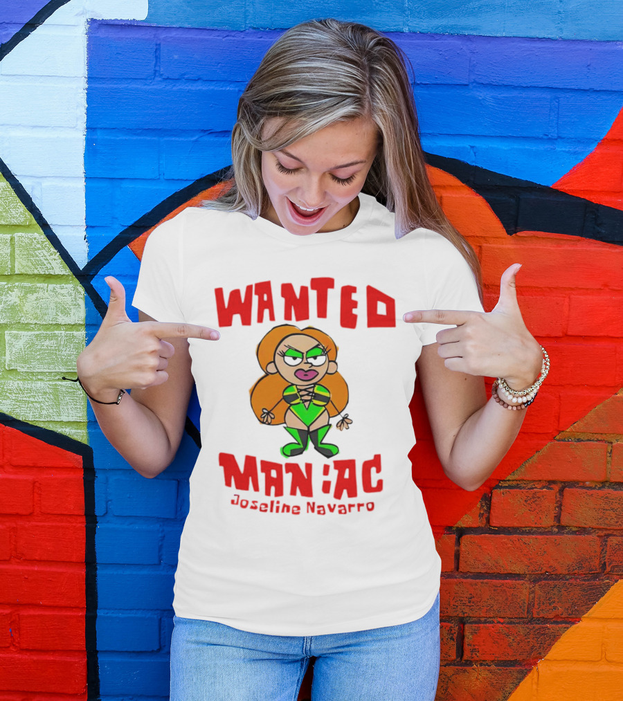 Wanted Maniac Joseline Navarro Cartoon Character In Green T-Shirt