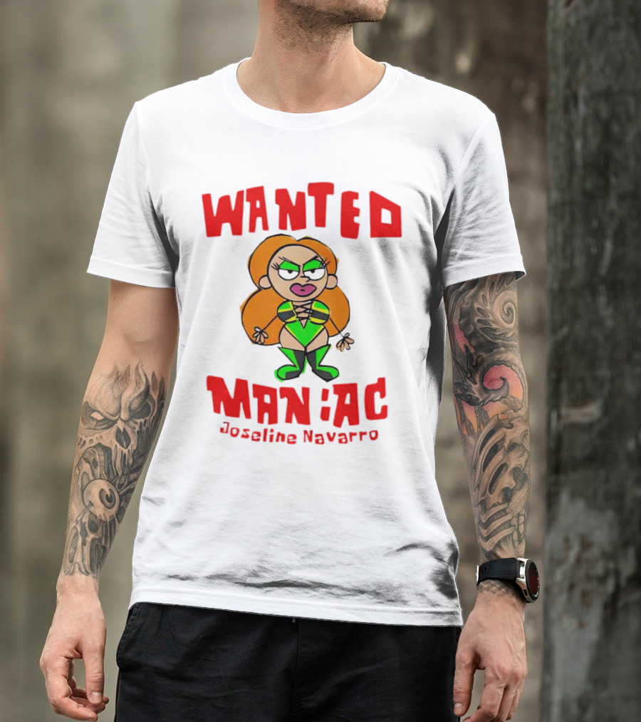 Wanted Maniac Joseline Navarro Cartoon Character In Green T-Shirt