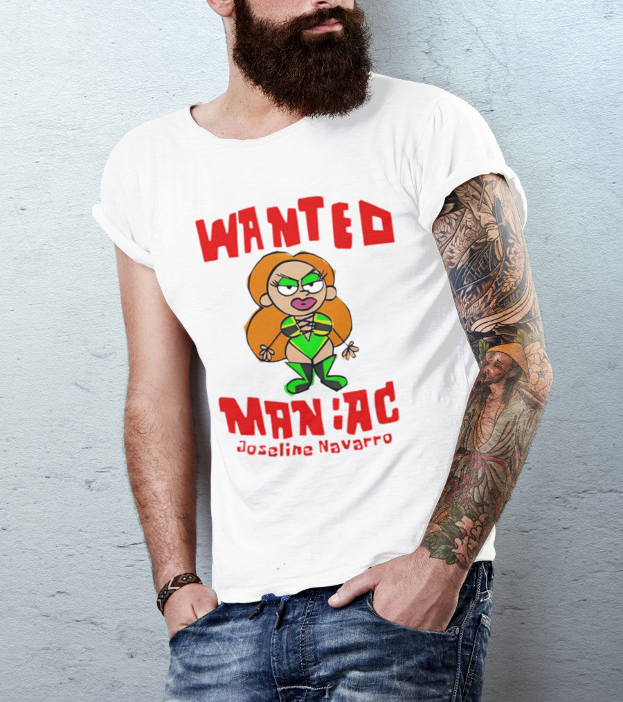 Wanted Maniac Joseline Navarro Cartoon Character In Green T-Shirt