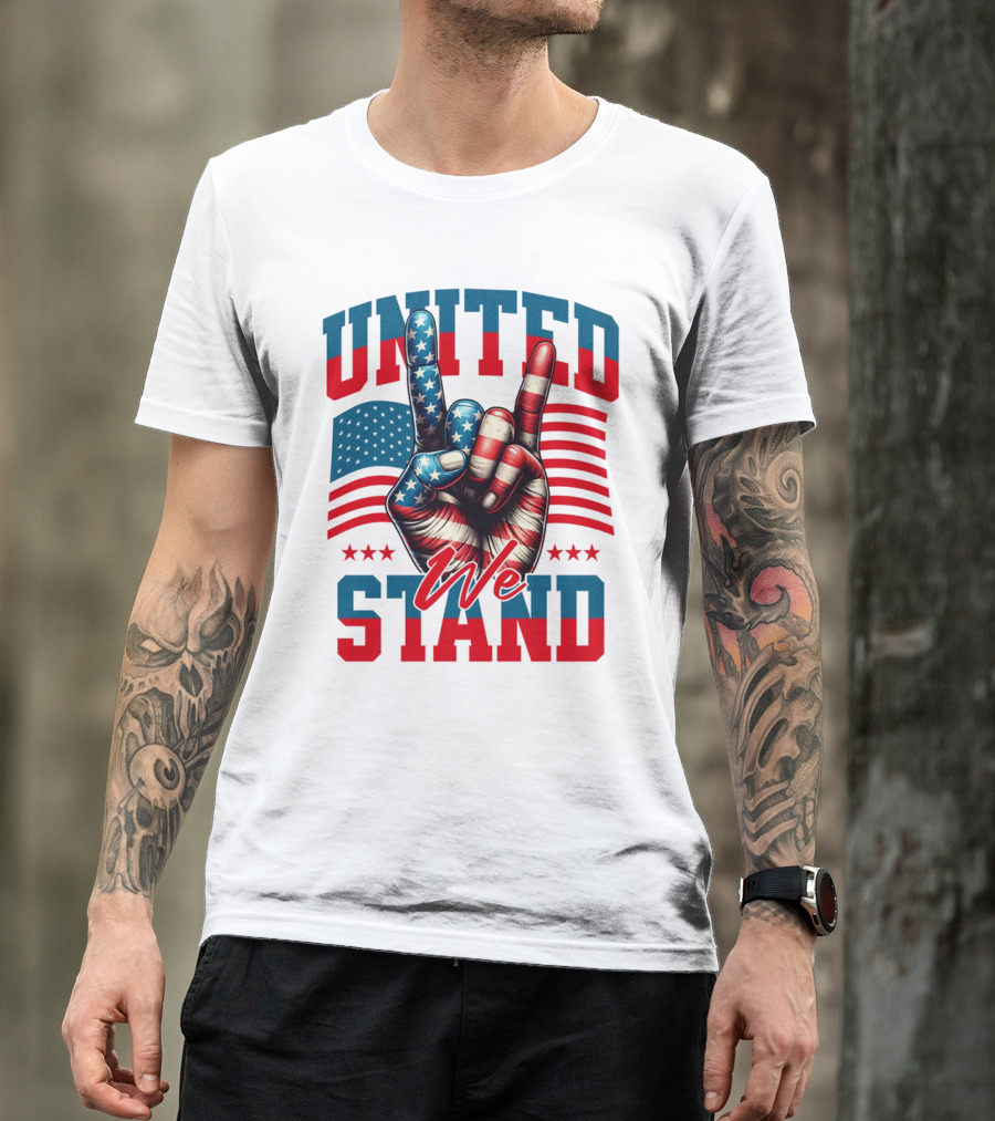 United We Stand American Flag Hand Gesture T-Shirt