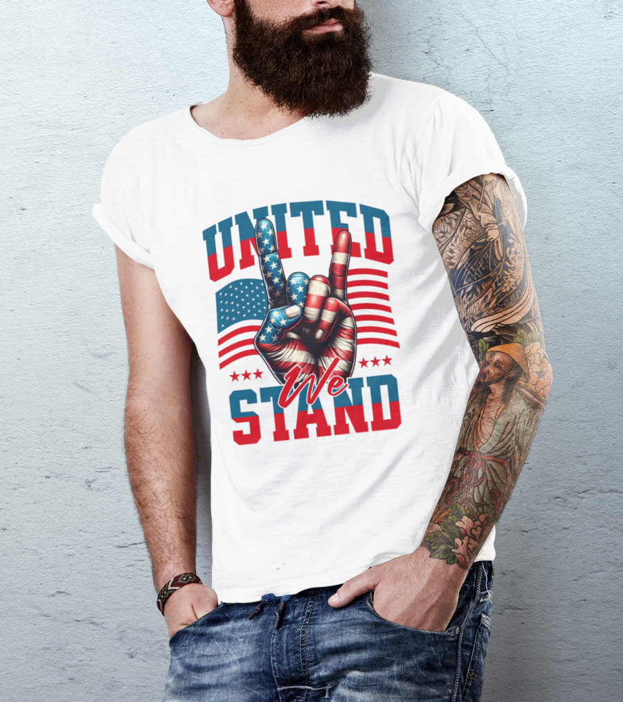 United We Stand American Flag Hand Gesture T-Shirt
