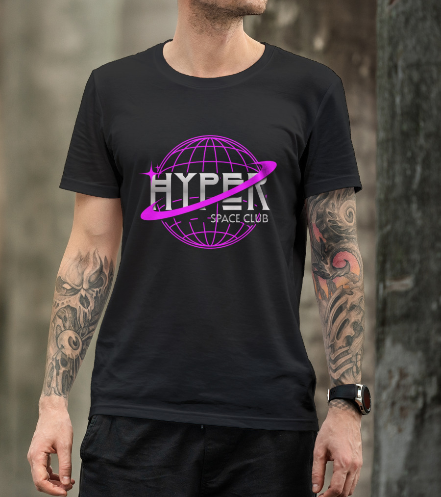 HYPER Space Club Vibrant Y2K Branding T-Shirt