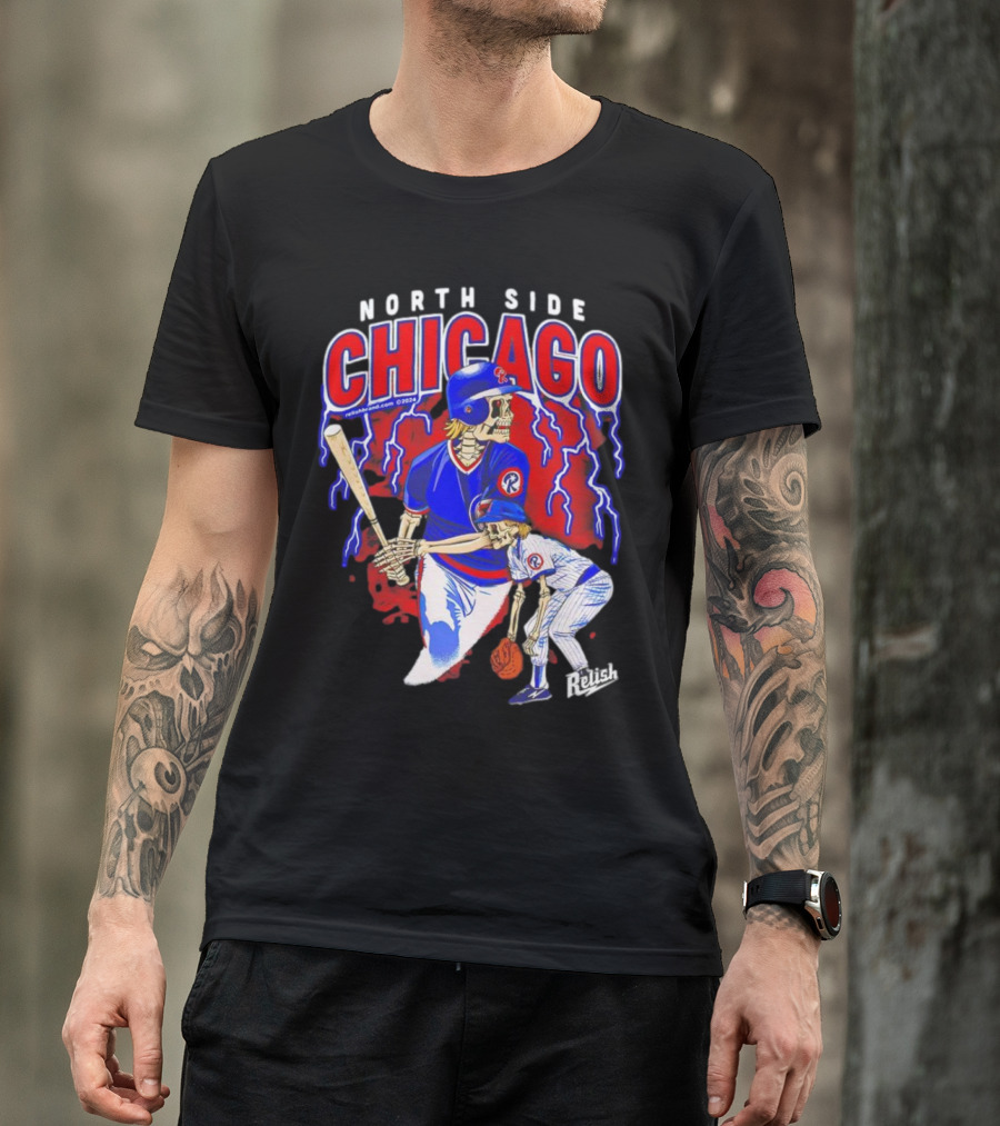 North Side Chicago Baseball Skeleton Relish T-Shirt