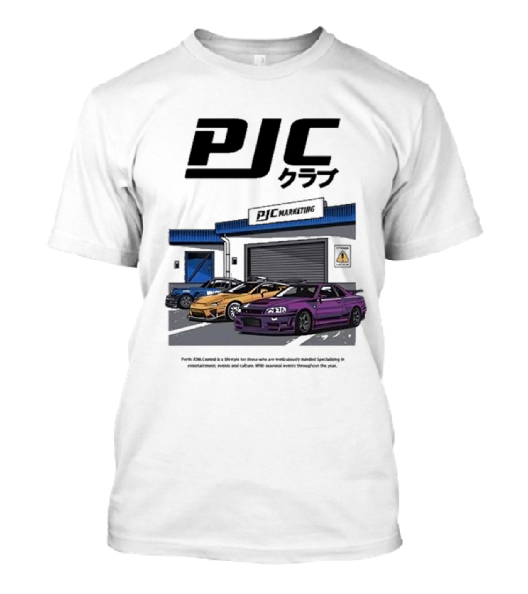 PJC クラブ Perth JDM Central PJC Marketing Garage Cars T-Shirt