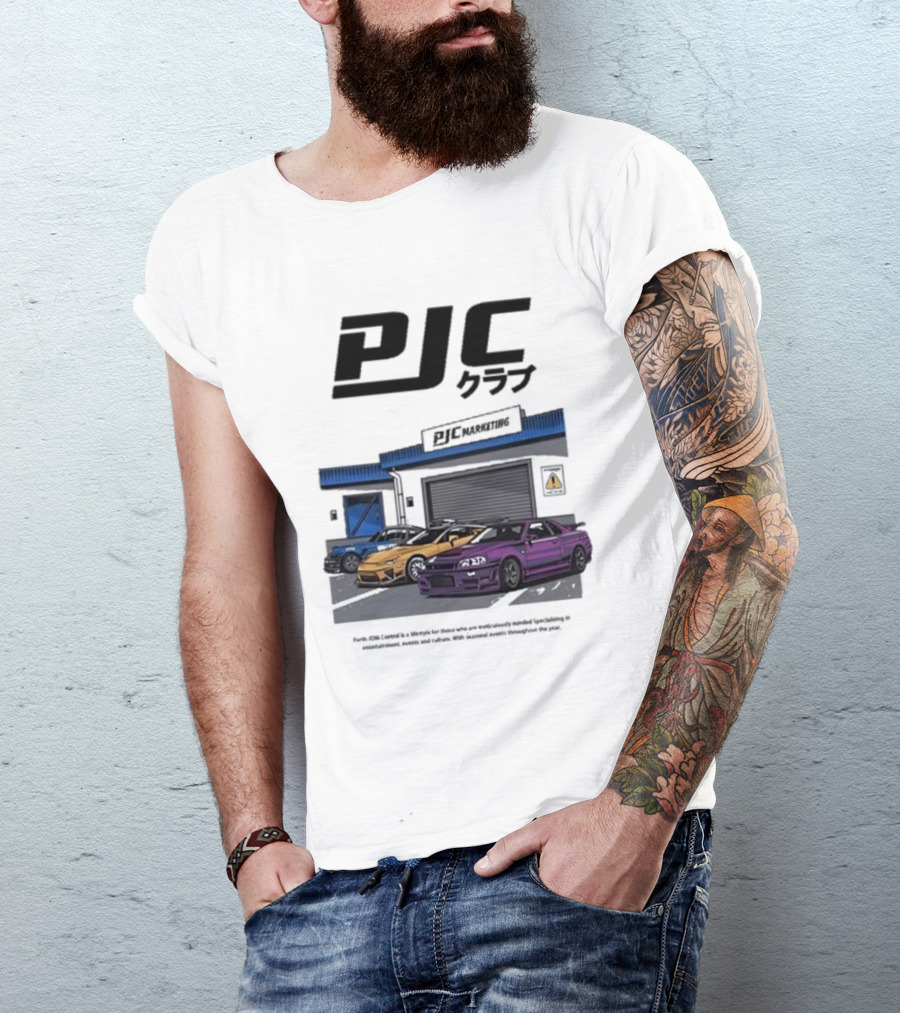 PJC クラブ Perth JDM Central PJC Marketing Garage Cars T-Shirt