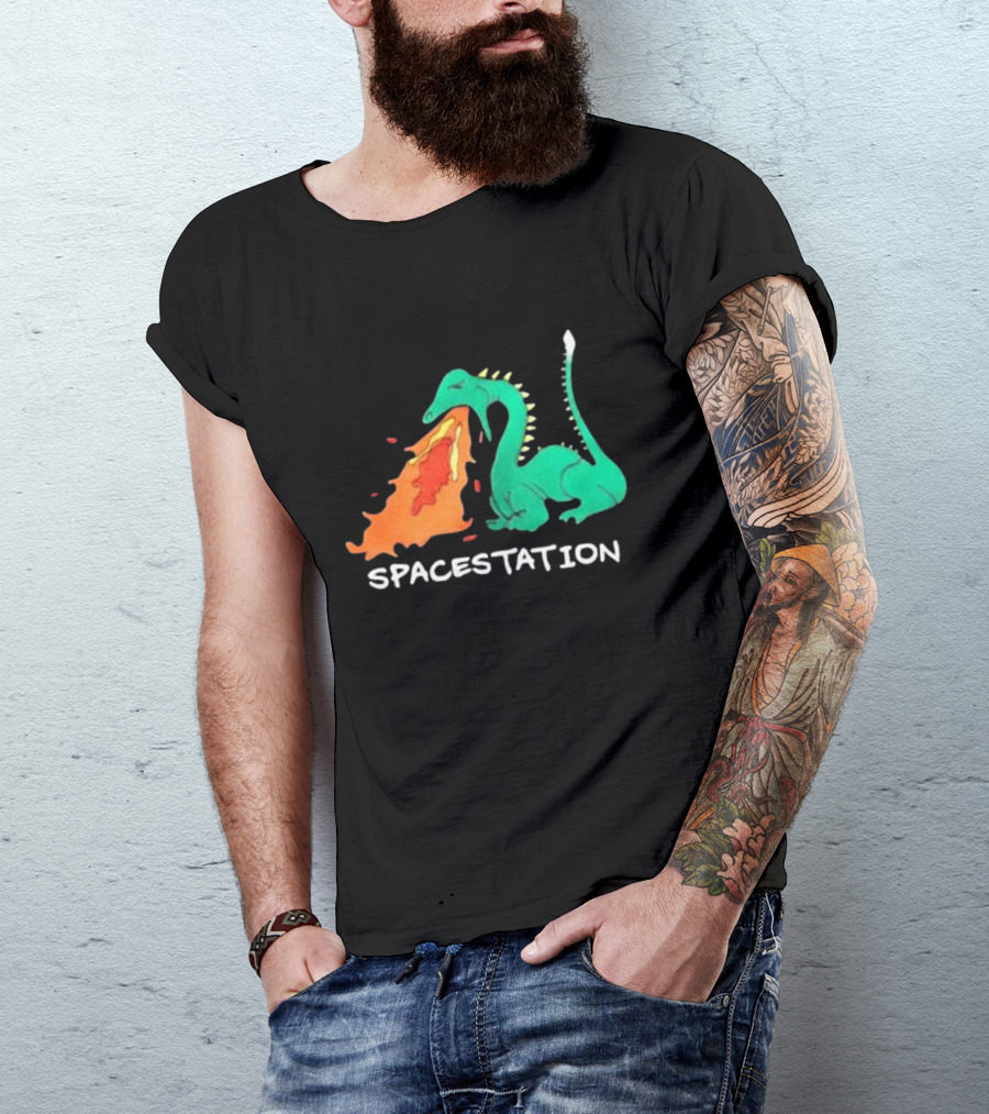 Spacestation Dragon Breathing Fire Gaming T-Shirt