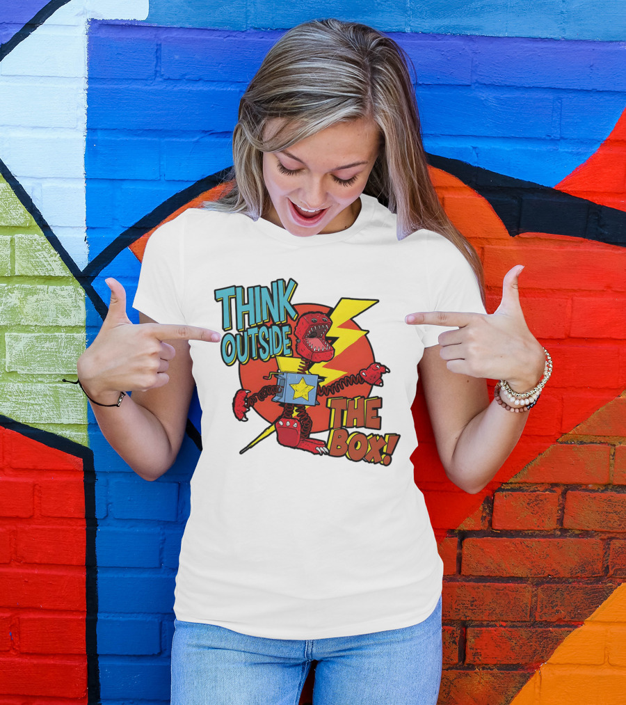 Think Outside The Box Red Monster With Lightning And Star Box Elements T-Shirt