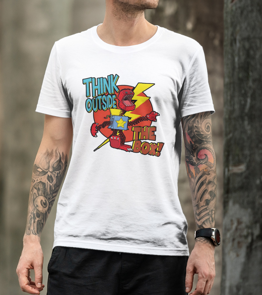 Think Outside The Box Red Monster With Lightning And Star Box Elements T-Shirt