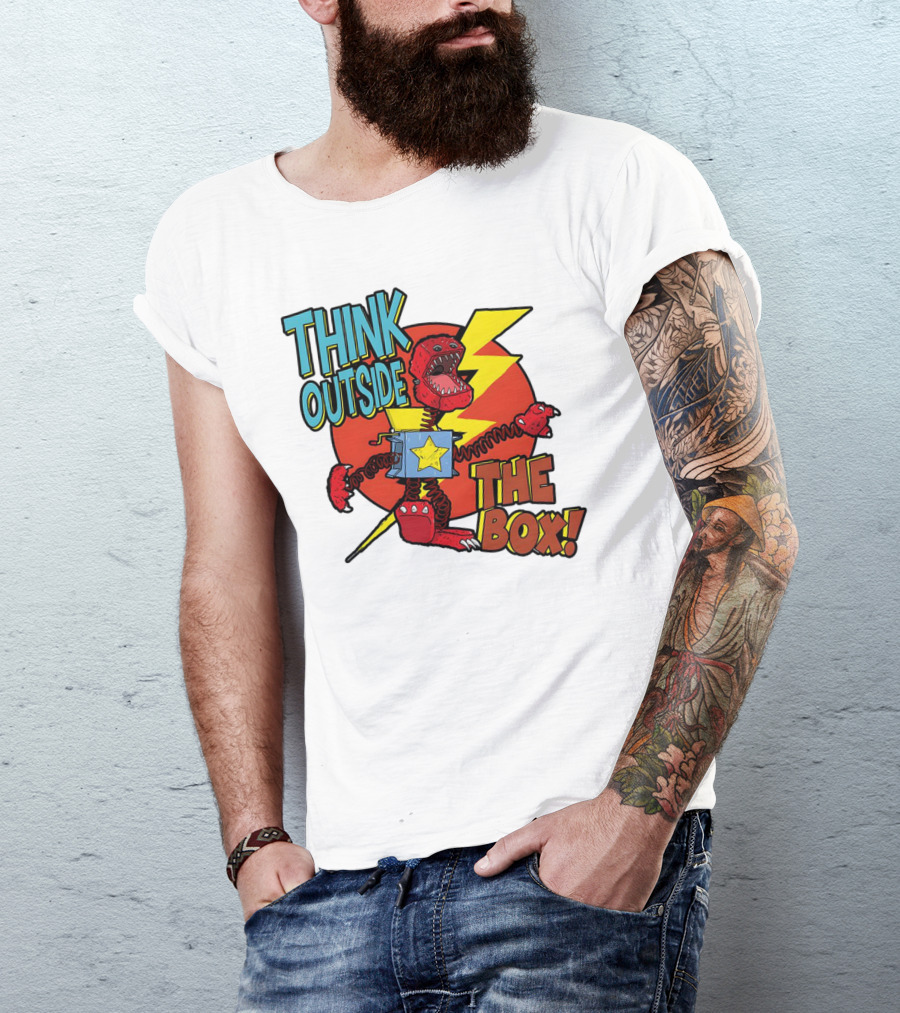 Think Outside The Box Red Monster With Lightning And Star Box Elements T-Shirt