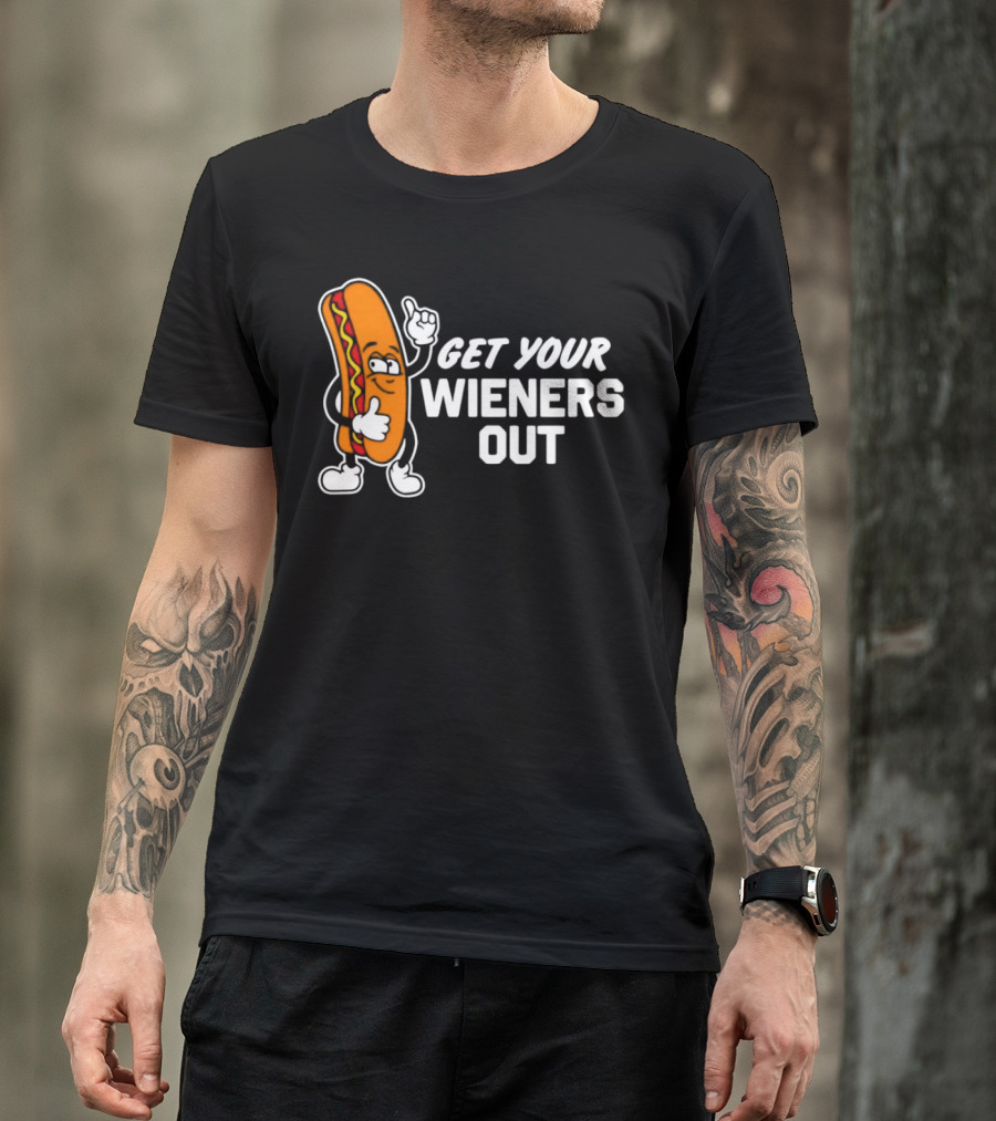 Get Your Wieners Out Animated Hotdog Thumbs Up Comedy T-Shirt