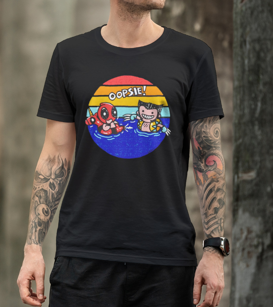Wolverine Deadpool Oopsie Summer Claws Retro Rainbow Swim Fun T-Shirt