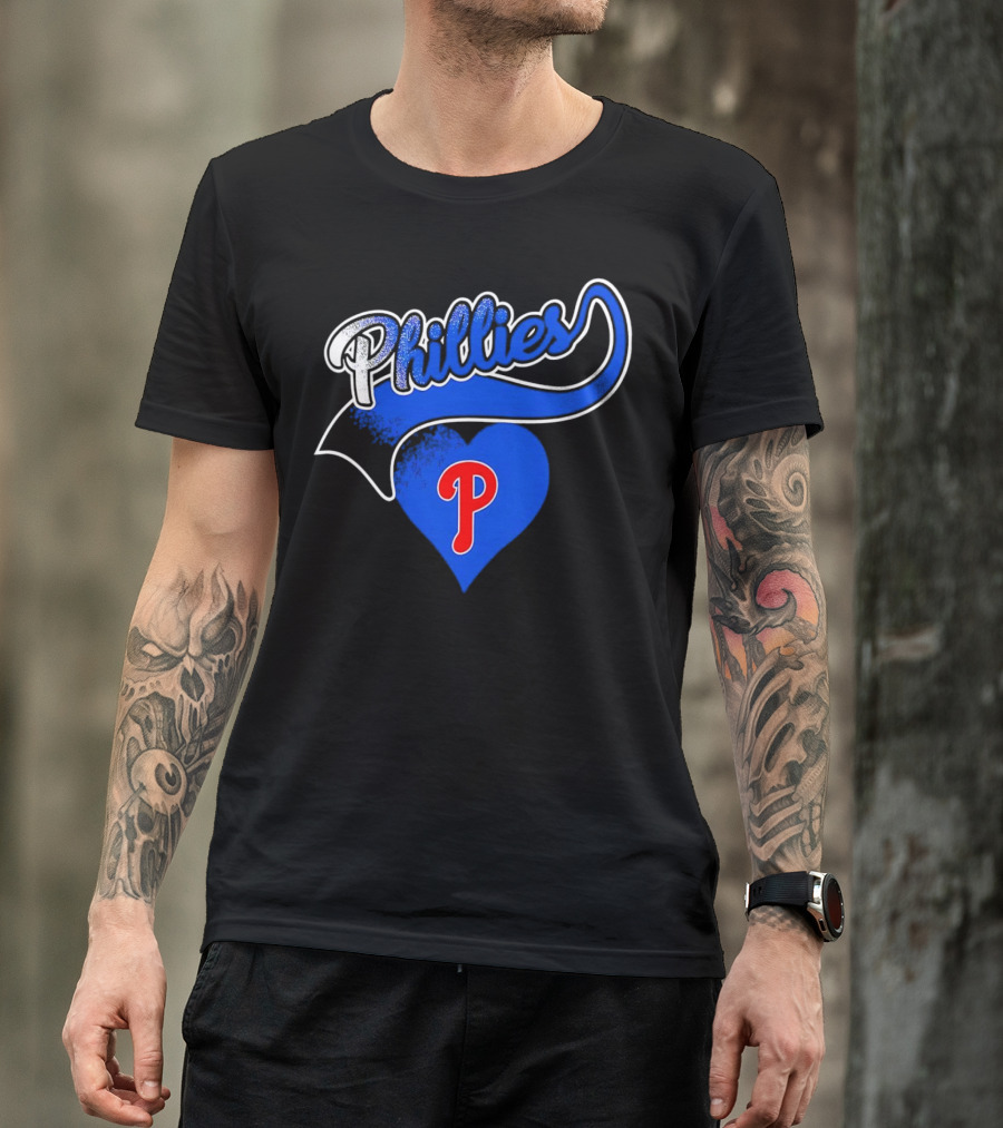 Phillies Heart Blue P Logo Baseball T-Shirt