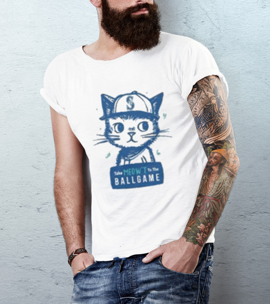 Mariners Take Meow’t To The Ballgame Cat In Baseball Cap T-Shirt
