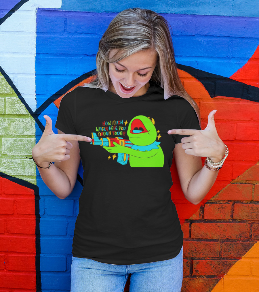 Kermit How Much Water Have You Drunk Today Gun Drawing T-Shirt