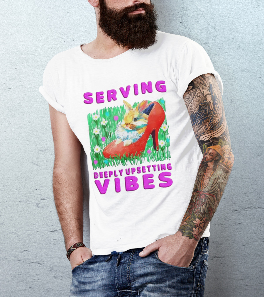 Serving Deeply Upsetting Vibes Bunny In Red High Heel With Flowers T-Shirt