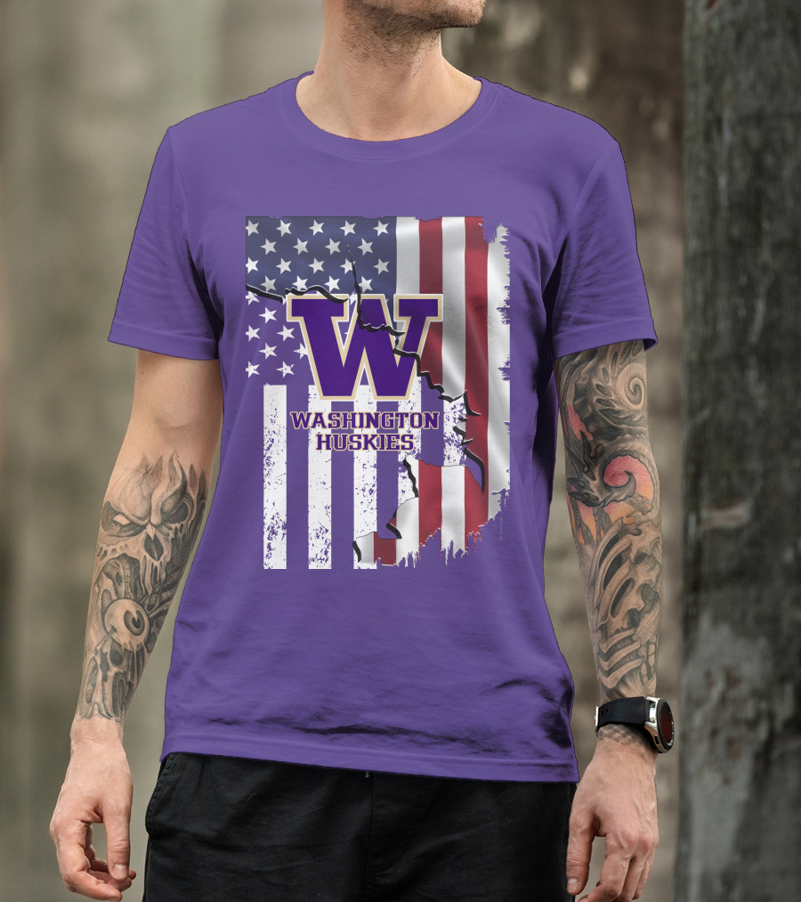 Washington Huskies W Logo American Flag T-Shirt