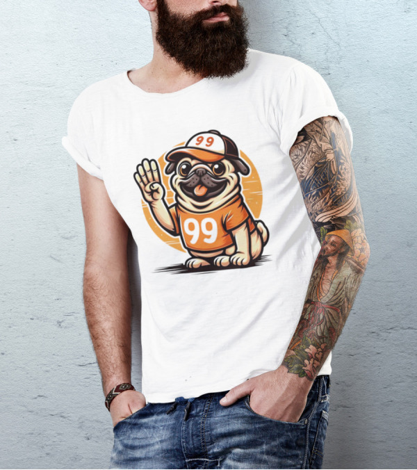 99 Pug Dog Sports Cap And Jersey With Number T-Shirt