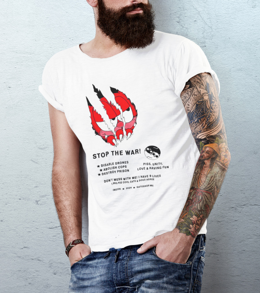 Garfield Stop The War Disable Drones Abolish Cops Destroy Prison Piss Unity Love Having Fun T-Shirt