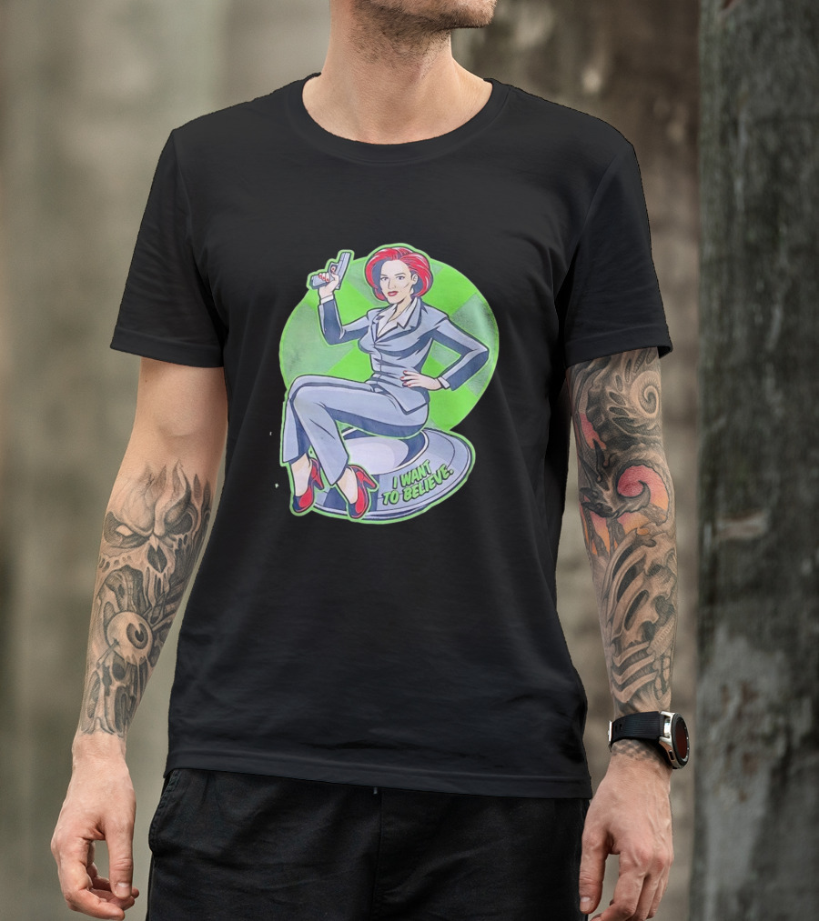 Gillian Anderson I Want To Believe Retro Cartoon Alien T-Shirt