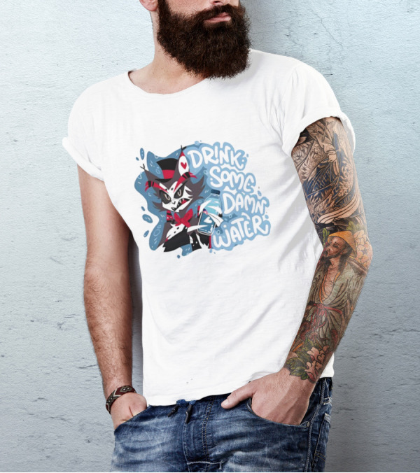 Drink Some Damn Water Wolf Holding Bottle T-Shirt