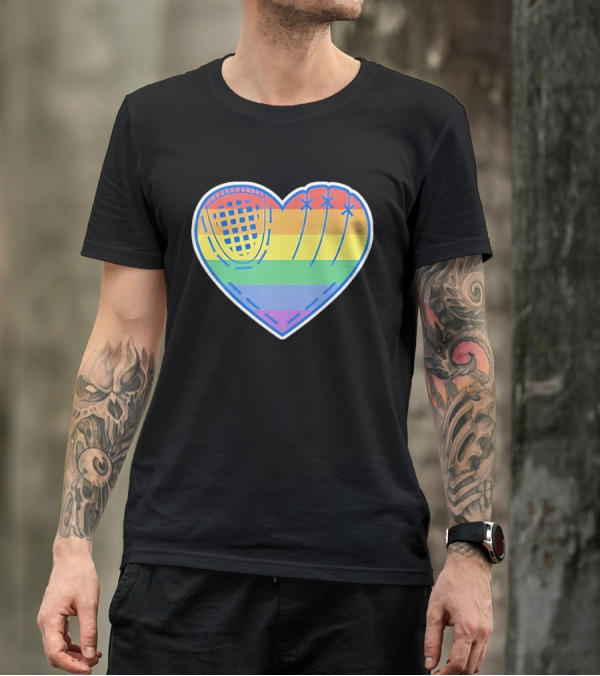 Pride Rainbow Striped Baseball Glove Heart T-Shirt