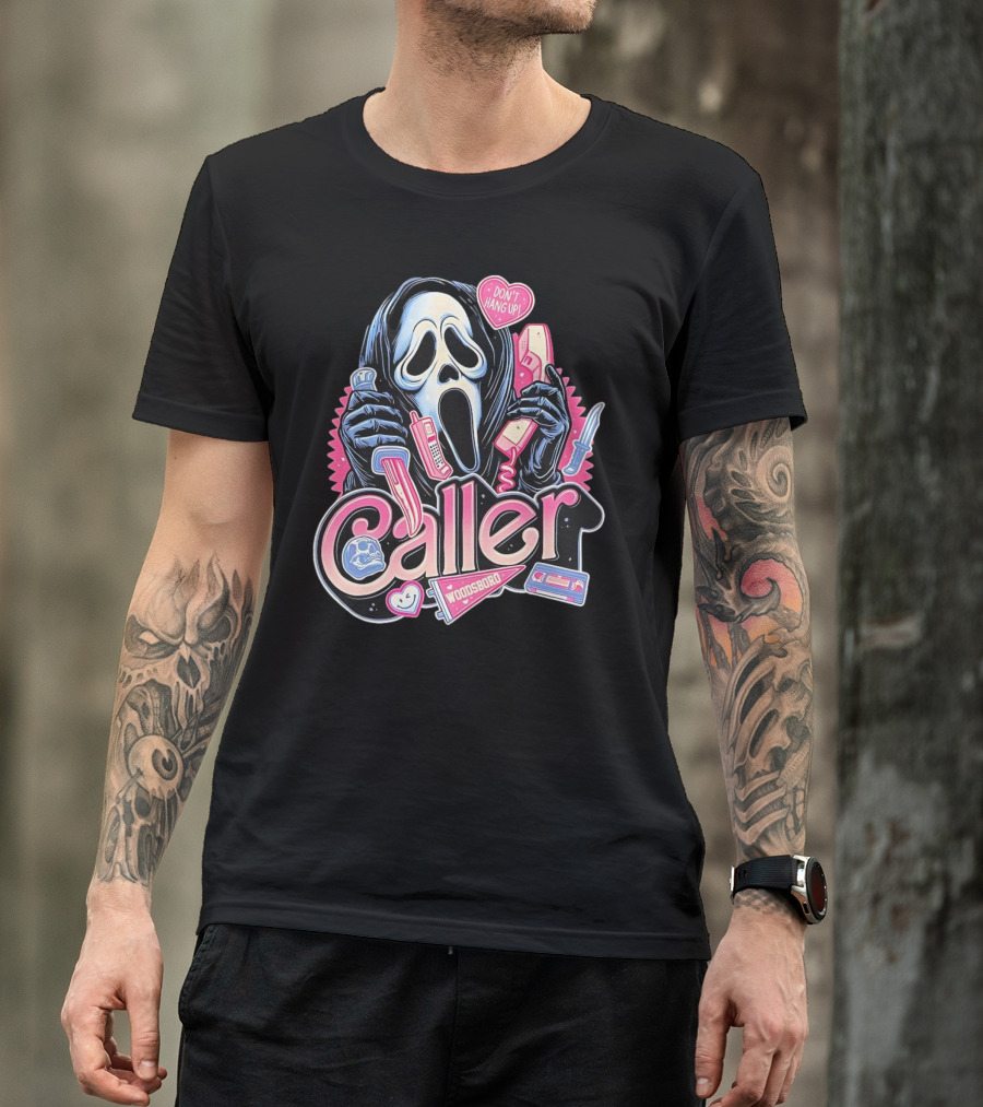 Caller Ghostface Woodsboro Don't Hang Up Pink Telephone Knife T-Shirt
