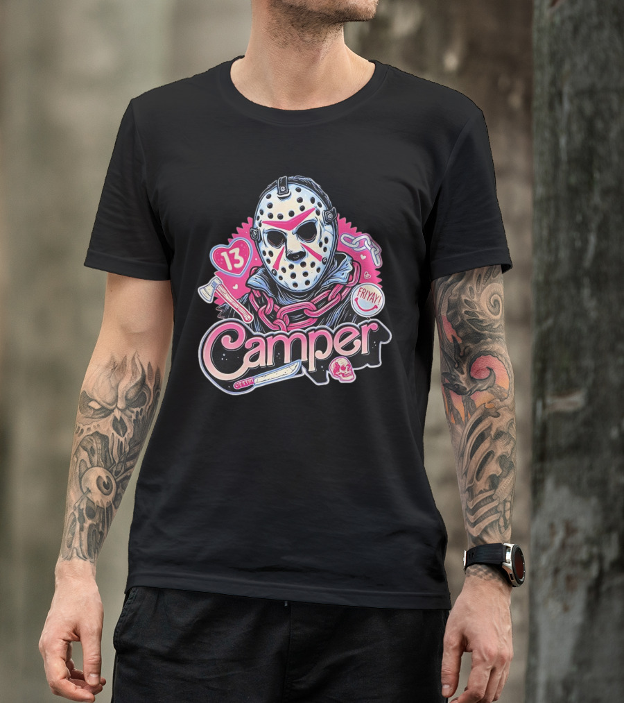 Camper 13 Jason Voorhees Mask And Chains With Ax And Knife Friyay Hearts T-Shirt