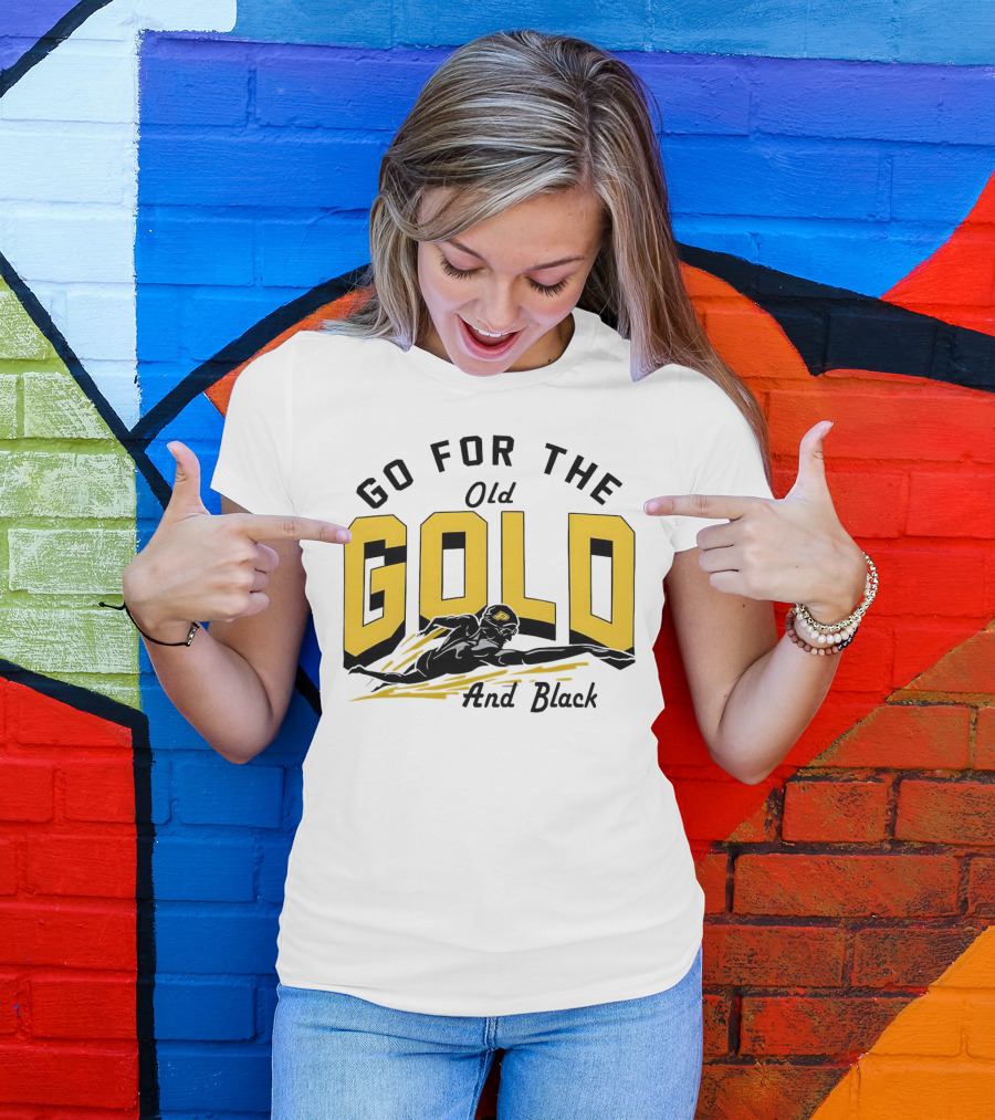 Go For The Old Gold And Black Gold Letters Swimming Scene T-Shirt