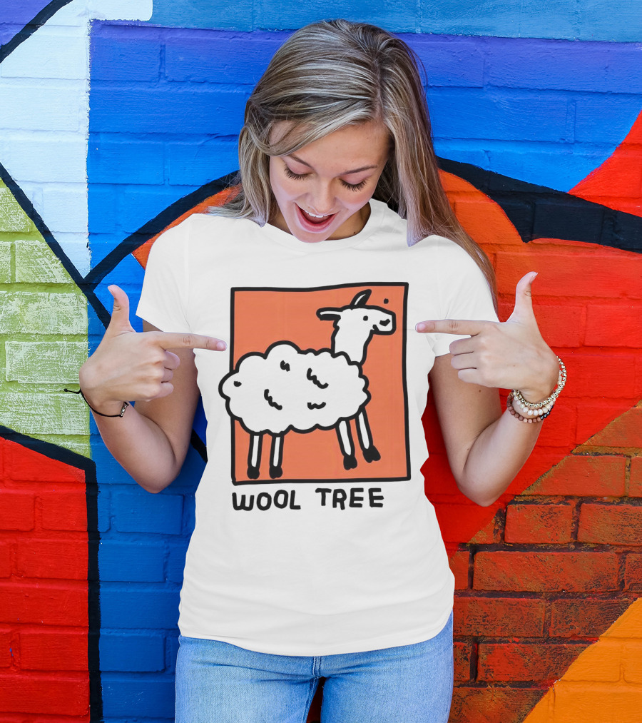 Wool Tree Black Sheep Illustration On Orange Background T-Shirt