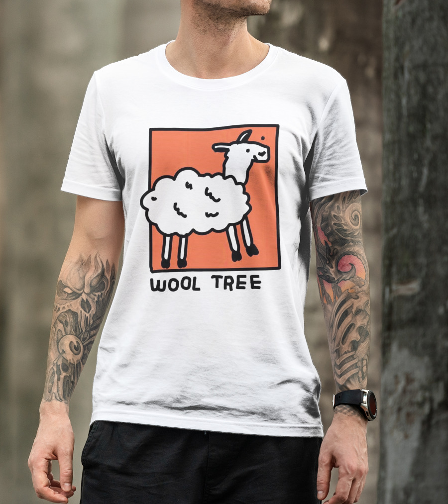 Wool Tree Black Sheep Illustration On Orange Background T-Shirt