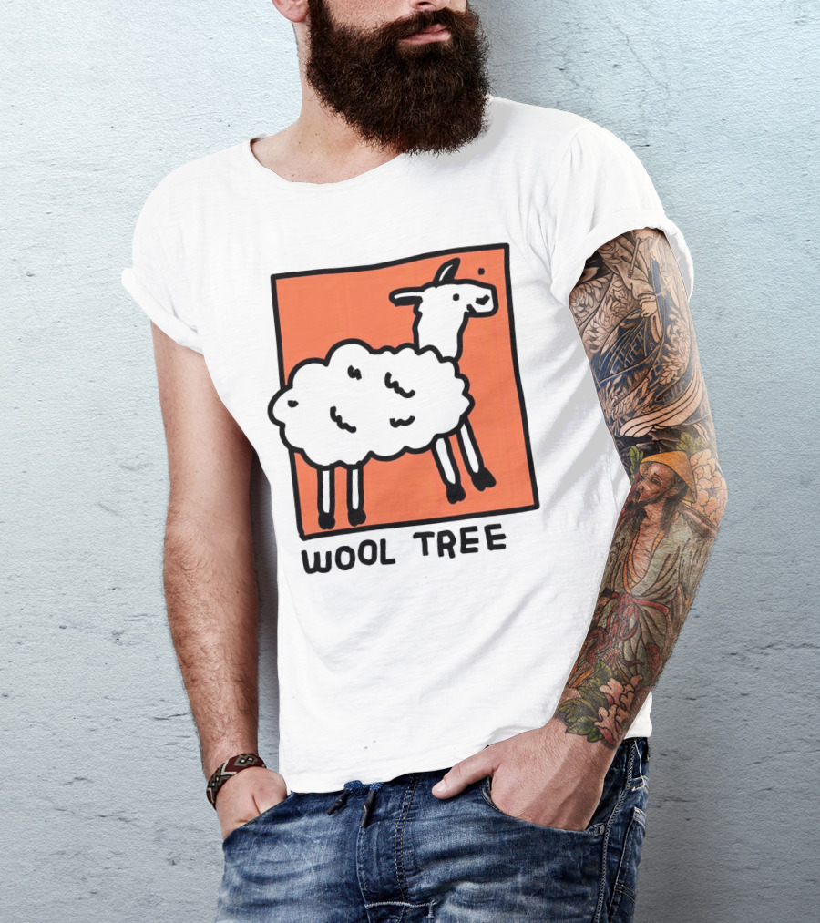 Wool Tree Black Sheep Illustration On Orange Background T-Shirt