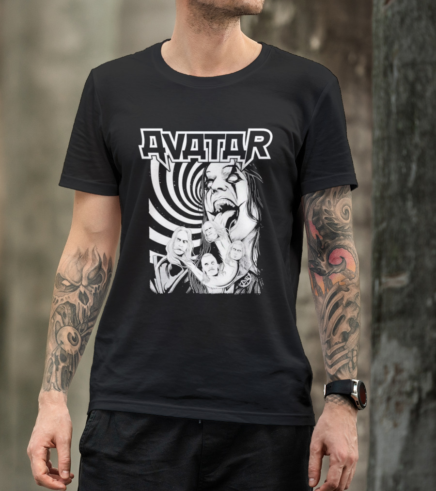 Avatar Band Graphic With Swirling Tongue Faces T-Shirt