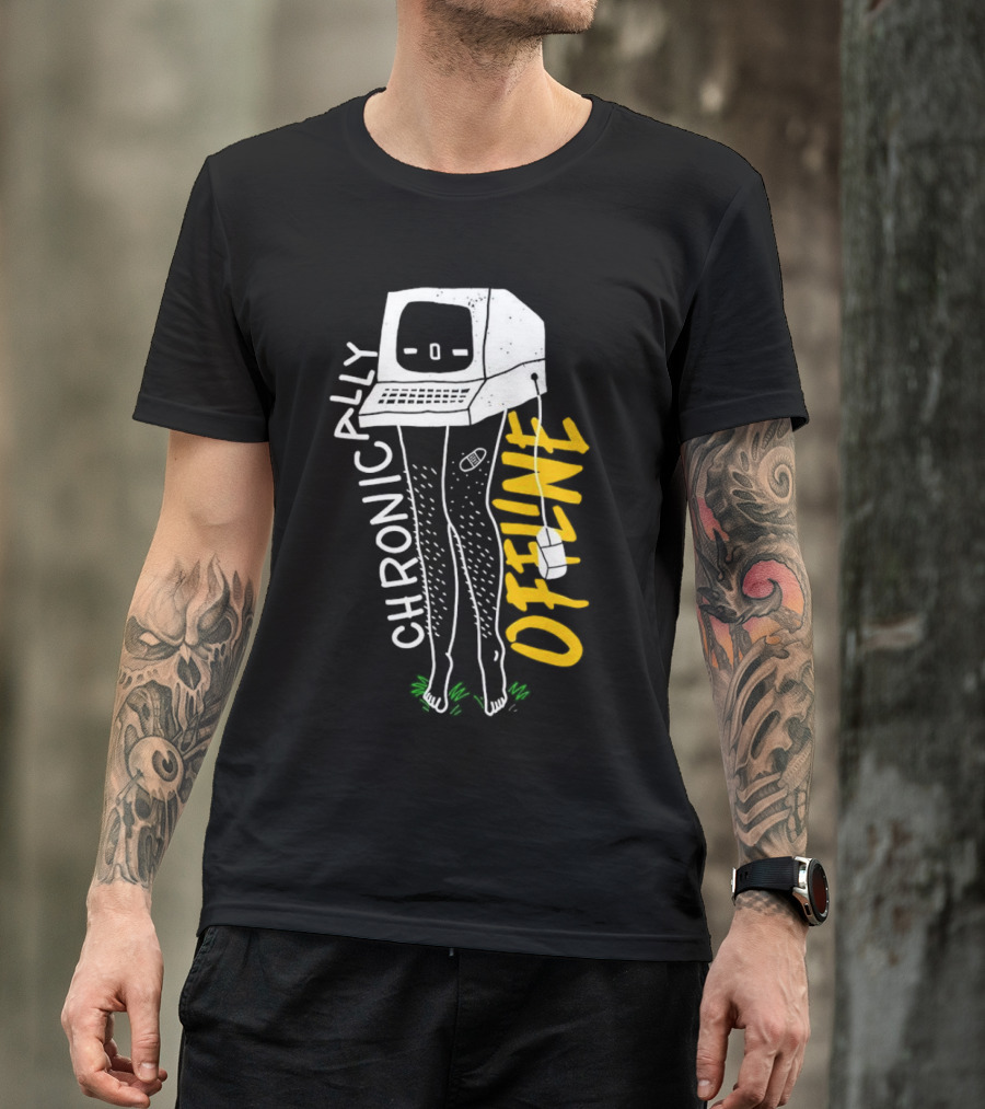 Chronically Offline Computer Head With Cable Legs T-Shirt