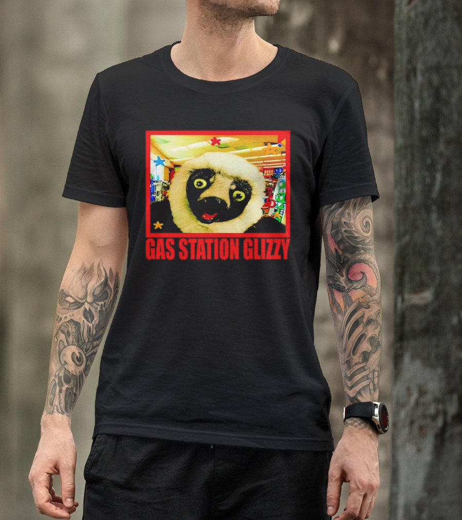 Gas Station Glizzy Funny Lemur Cartoon Inside Store T-Shirt