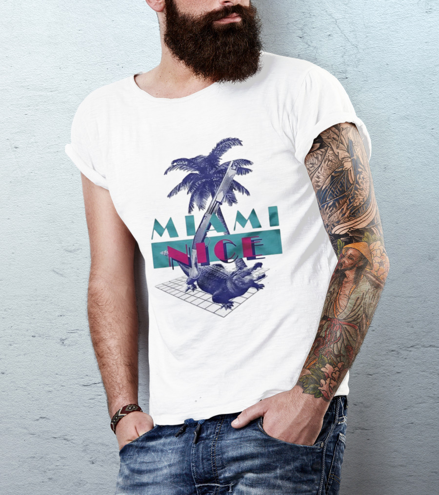 Miami Nice Gator Palm Tree Neon Vibes T-Shirt