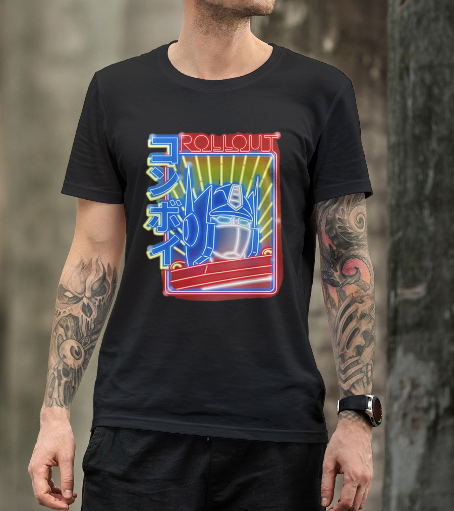 Rollout Neon Prime Robot Head With Japanese Characters T-Shirt