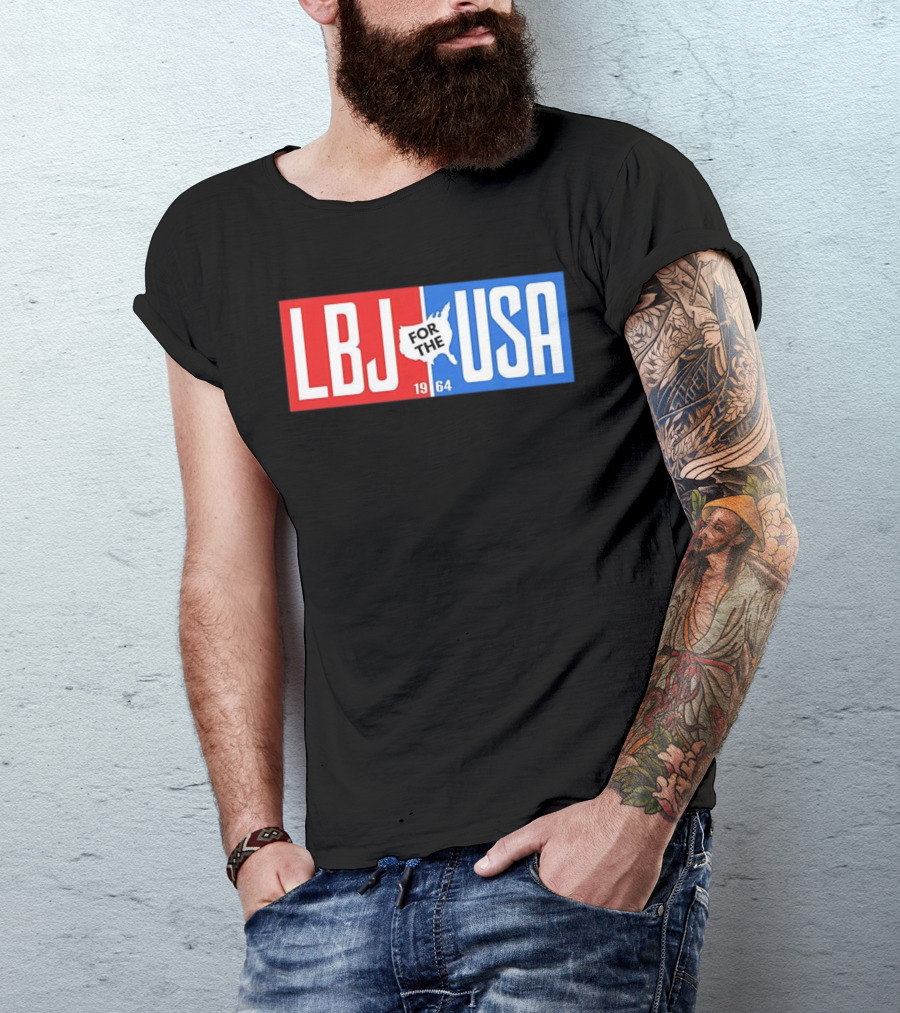 LBJ For The USA 1964 Vintage Political Campaign Red White Blue USA Map T-Shirt