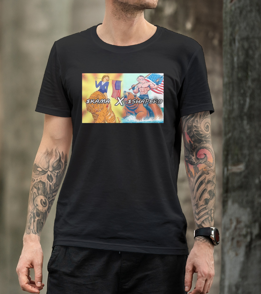 Kama X Shapero USA Cartoon Tiger Bear Flag Showdown T-Shirt