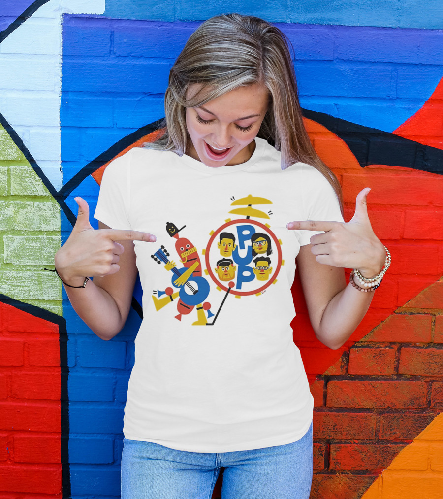 Band Of Wiener Pup Drum Faces And Guitar Character T-Shirt