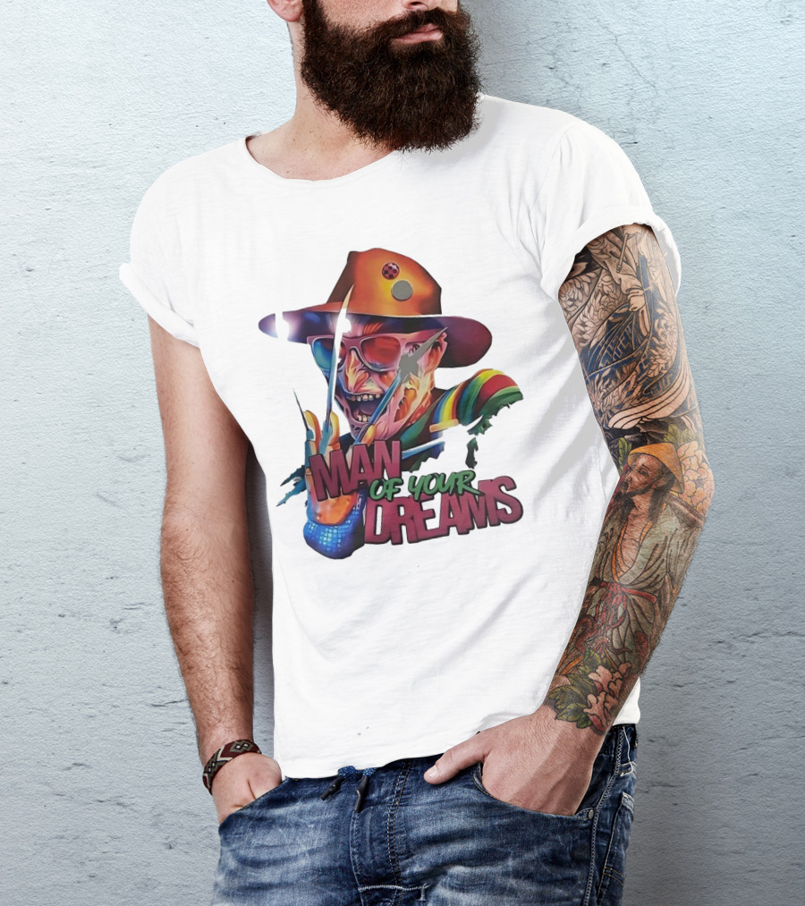 Freddy Krueger Rainbow Hat Sunglasses Claw Man Of Your Dreams T-Shirt