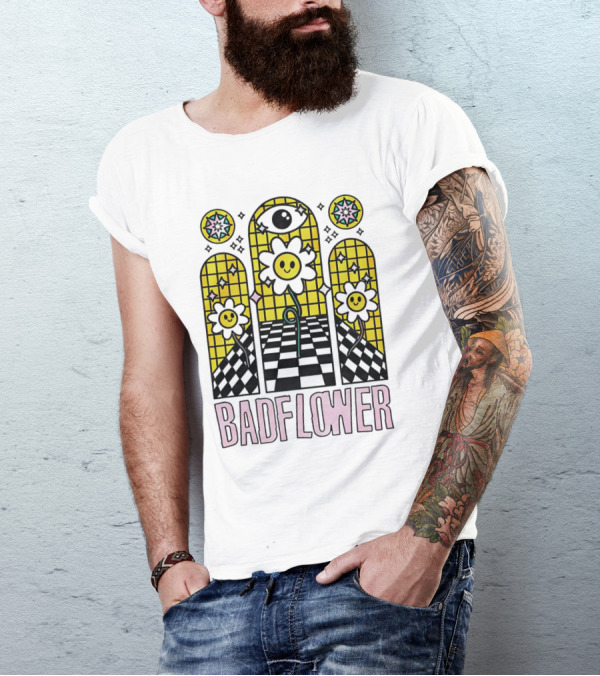 Badflower Eyeball Wall Happy Flowers Stained Glass T-Shirt