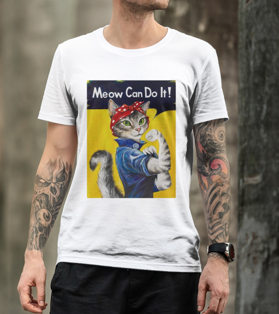 Meow Can Do It Rosie The Riveter Cat Red Bandana T-Shirt
