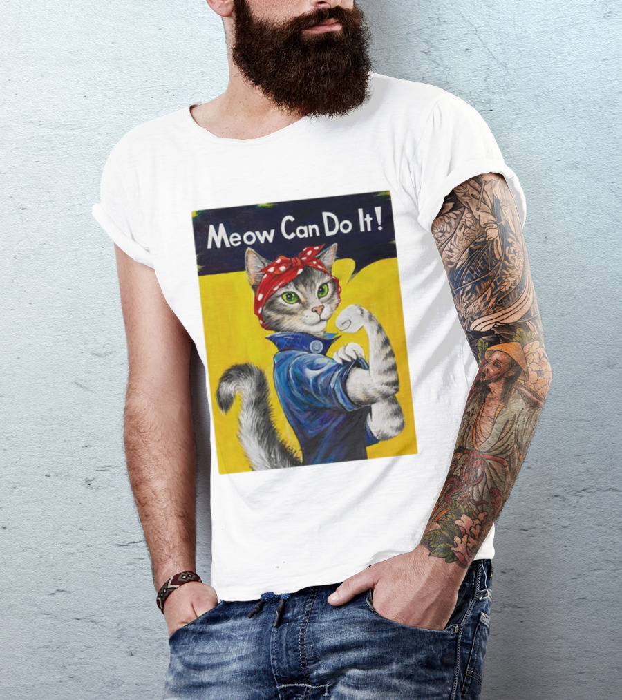 Meow Can Do It Rosie The Riveter Cat Red Bandana T-Shirt
