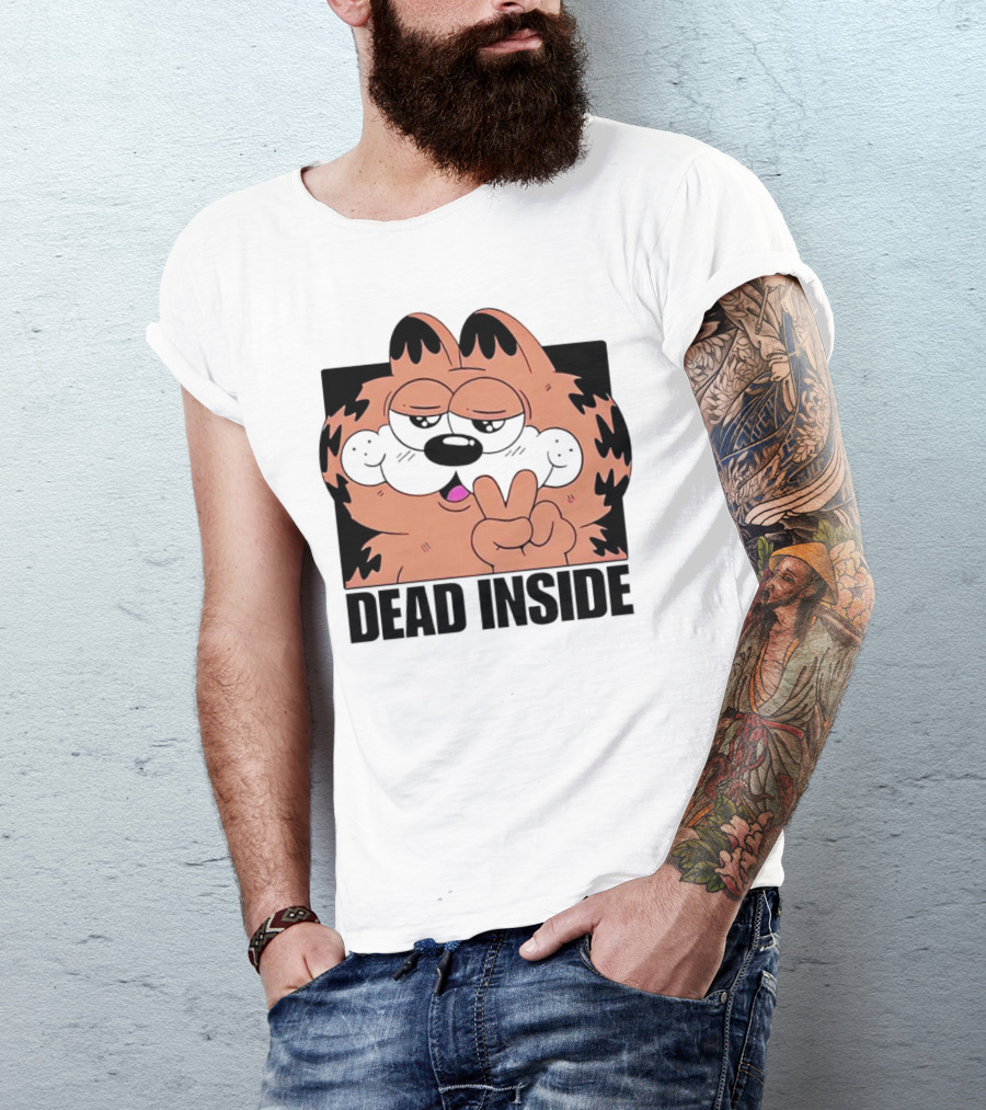 Garfield Dead Inside Peace Sign Iconic Meme T-Shirt