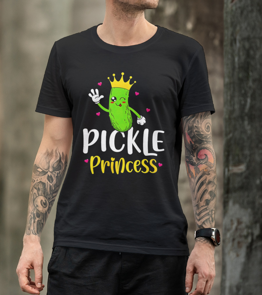 Pickle Princess Cute Crowned Character With Hearts T-Shirt