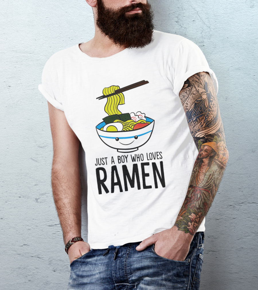 Just A Boy Who Loves Ramen Cute Smiling Bowl Of Noodles T-Shirt